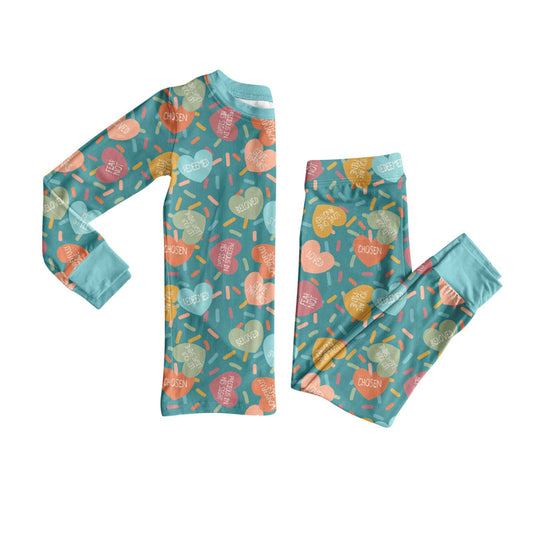 Preorder(moq 8)Baby Girls Colorful Hearts Sprinkles Top Pants Valentine Pajamas Sets