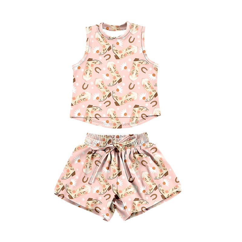 Preorder (moq 5)Baby Girls Boots Flowers Top Shorts Western Clothes Set