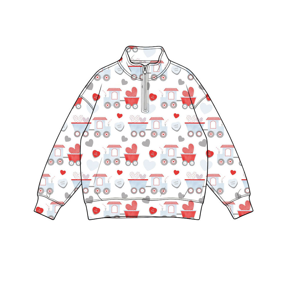 Preorder(moq 5) Baby Girls Long Sleeve Hearts Trucks Valentines Zip Pullovers Top