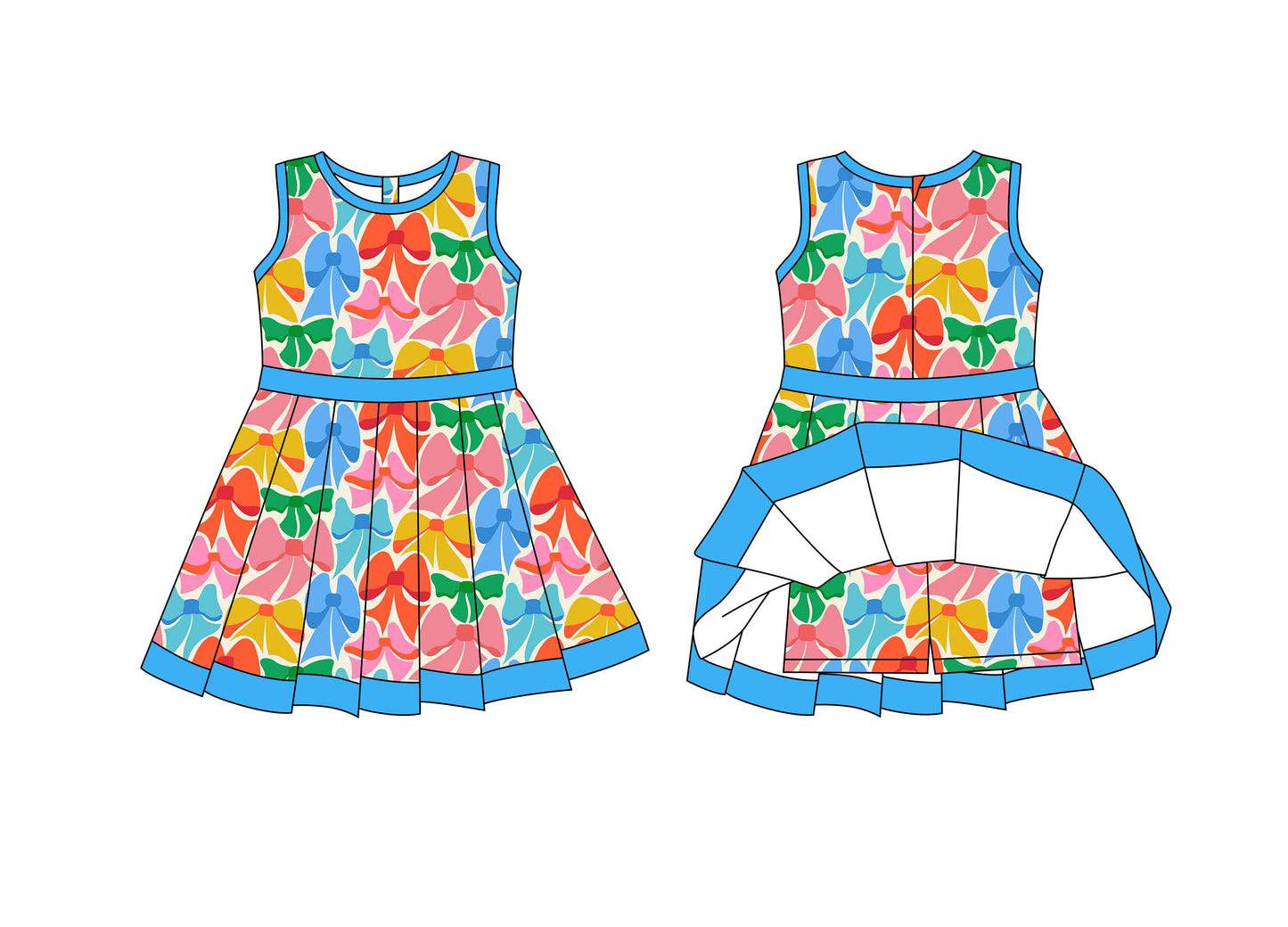Preorder moq 8 Baby Girls Colorful Bows Back Zip Shorts Valentine Ruffle Knee Length Dresses