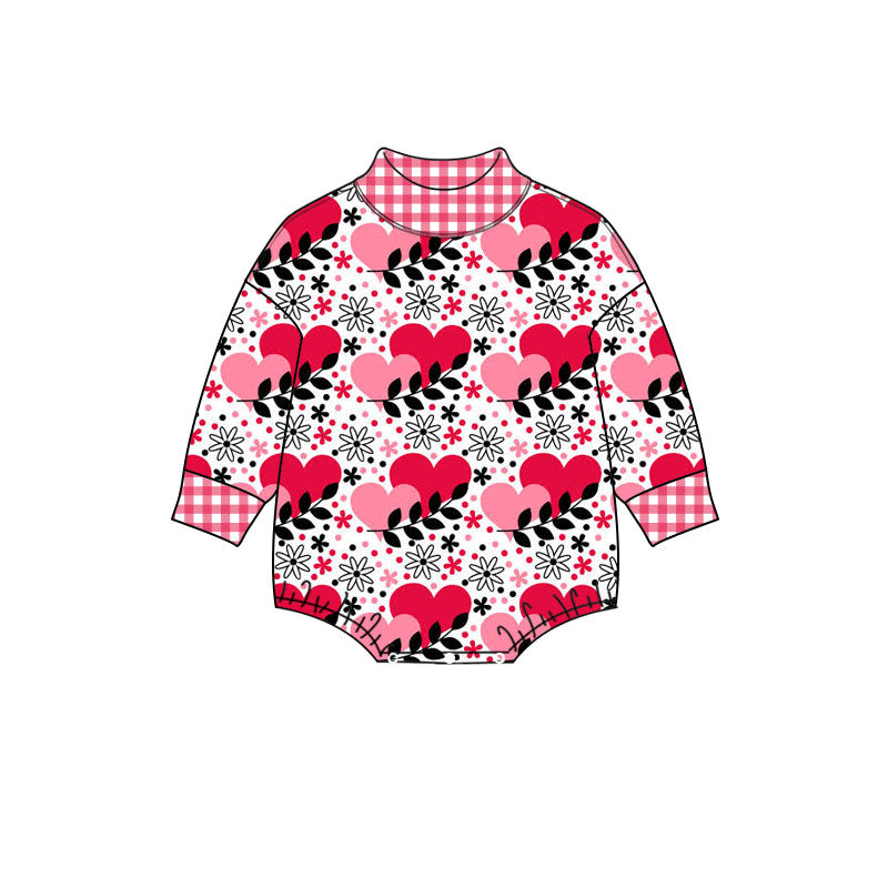 Preorder (moq 5) Baby Girl Clothes Sketch Heart Ditsy Floral Print Long Sleeve Mock Neck Bodysuit