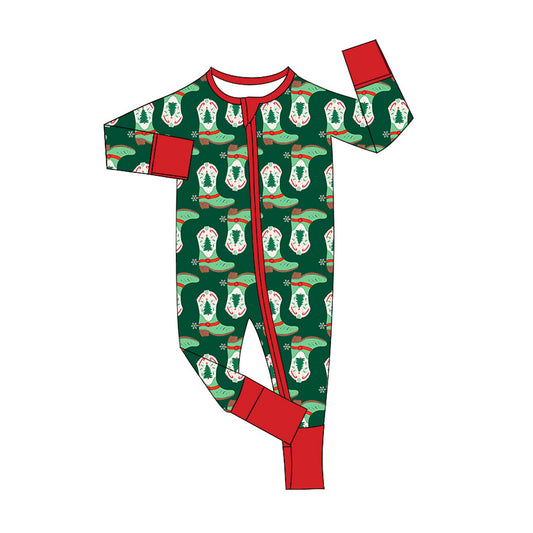 Preorder (moq 5)Baby Boys Candy Cane Socks Christmas Two Way Zip Convertible Rompers