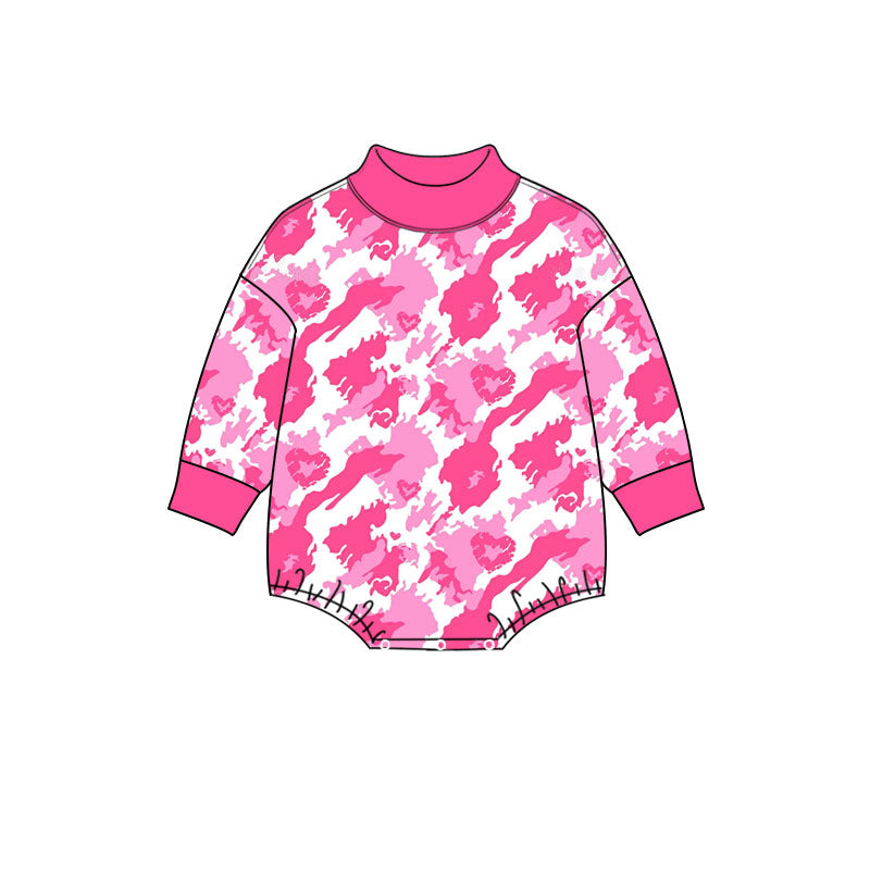 Preorder (moq 5) Baby Girls Pink Camo Hearts Valentines Choker Rompers