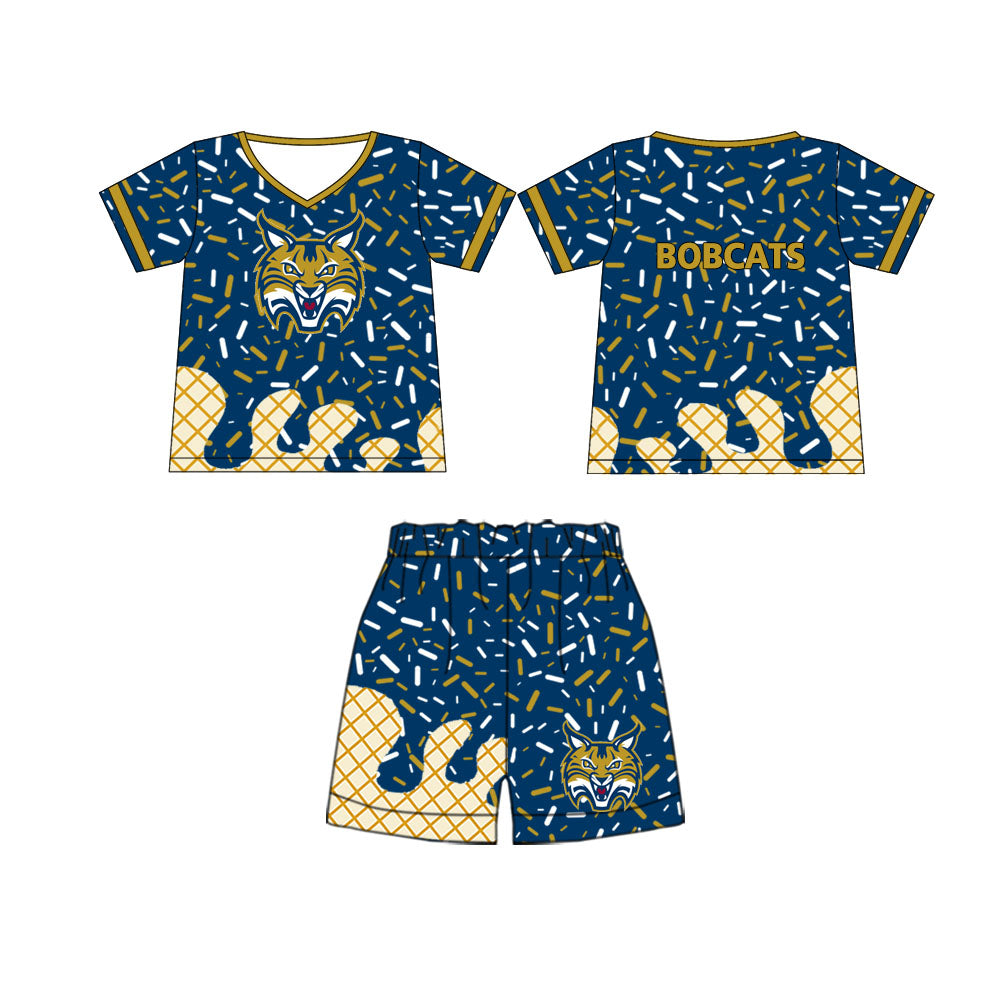 preorder(moq 5) Baby Boys Bobcats Team Short Sleeve Tee Shirt Shorts Clothes Sets