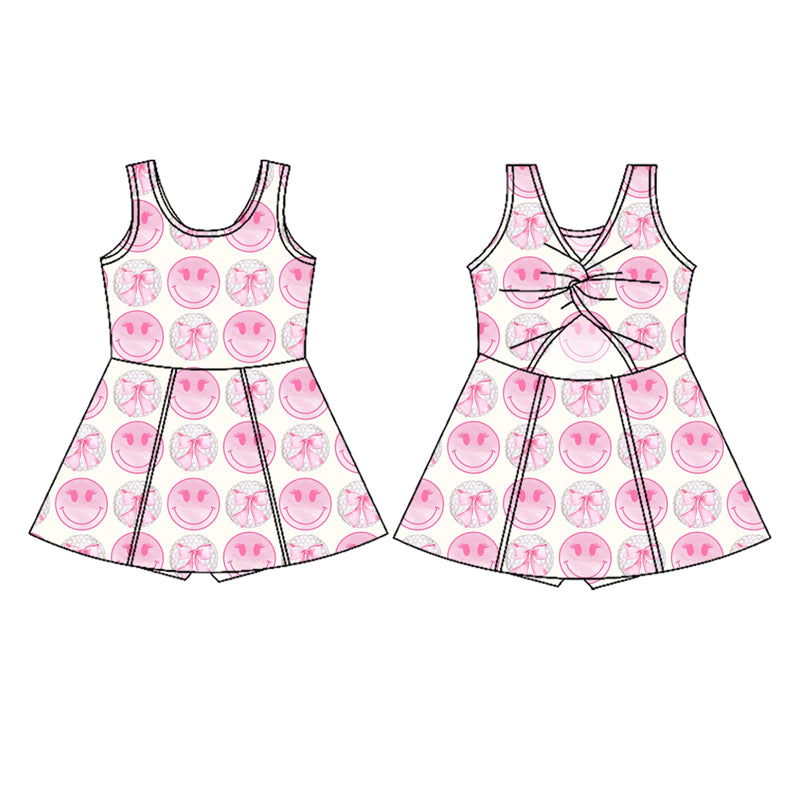 Preorder (moq 5)Baby Girls Pink Sleeveless Smile Bows Yoga Active Skort Dress
