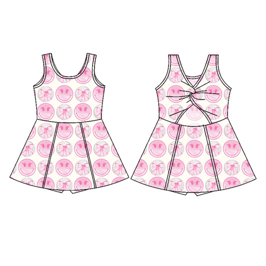 Preorder (moq 5)Baby Girls Pink Sleeveless Smile Bows Yoga Active Skort Dress