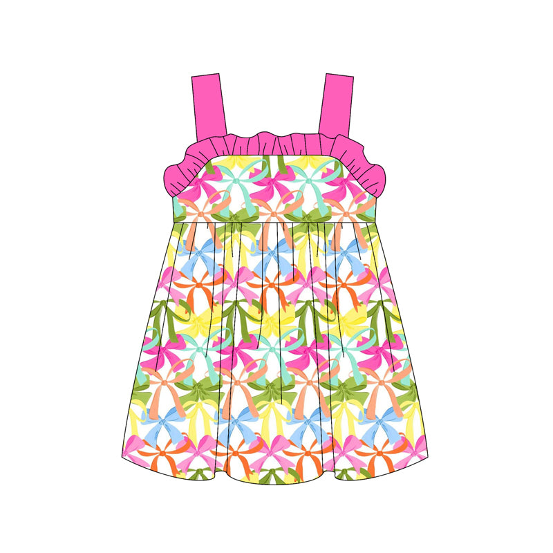 Preorder (moq 5)Baby Girls Pink Strap Colorful Bows Knee Length Dress
