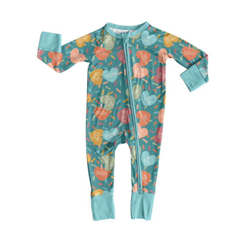 Preorder (moq 8)Baby Girls Colorful Hearts Sprinkles Valentine Zipper Footie Rompers