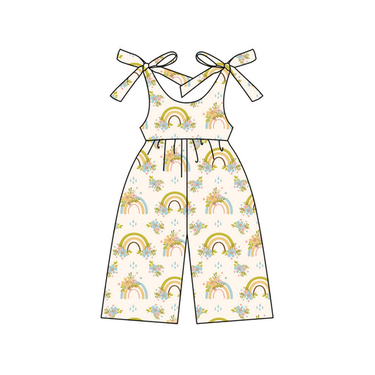 Preorder (moq 5)Baby Girls Strap Yellow Rainbows Floral Jumpsuits