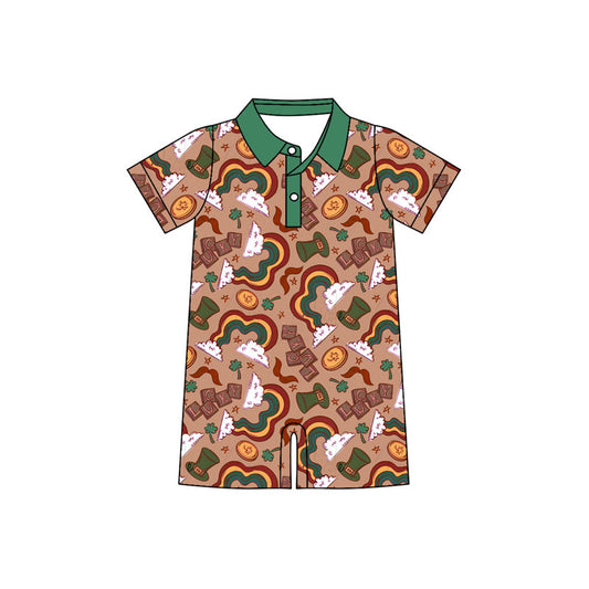 Preorder (moq 5)Baby Boys Short Sleeve Clovers Hats Button Shorts St Patrick Rompers