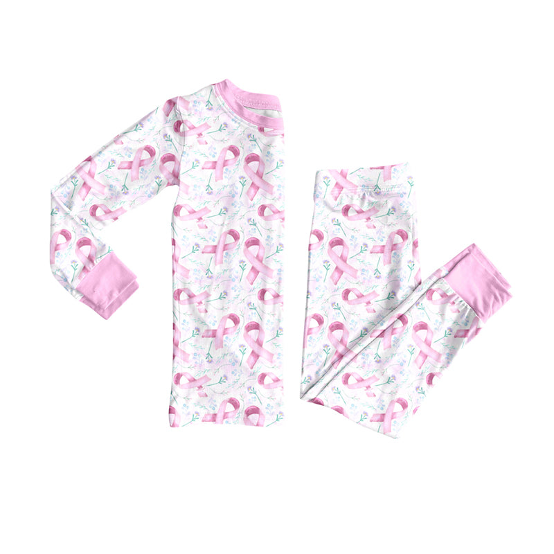 Preorder (moq 5)Baby Girls Pink Flower Bows Plaid Top Pants Pajamas Clothes Set