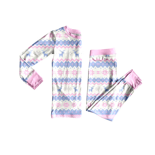 Preorder (moq 5)Baby Girls Long Sleeves Lavender Deer Snowflake Top Pant Pajamas Set