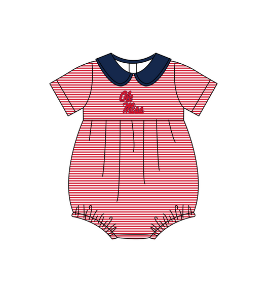 Preorder (moq 5)Baby Girls Short Sleeve Ole Miss Team Ruffle Rompers
