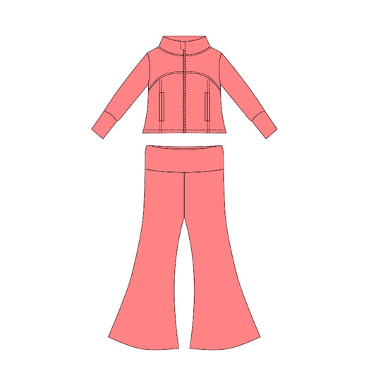Preorder moq 10 Baby Girls Watermelon Long Sleeves Pockets Zipper Top Bell Bottom Pant Set