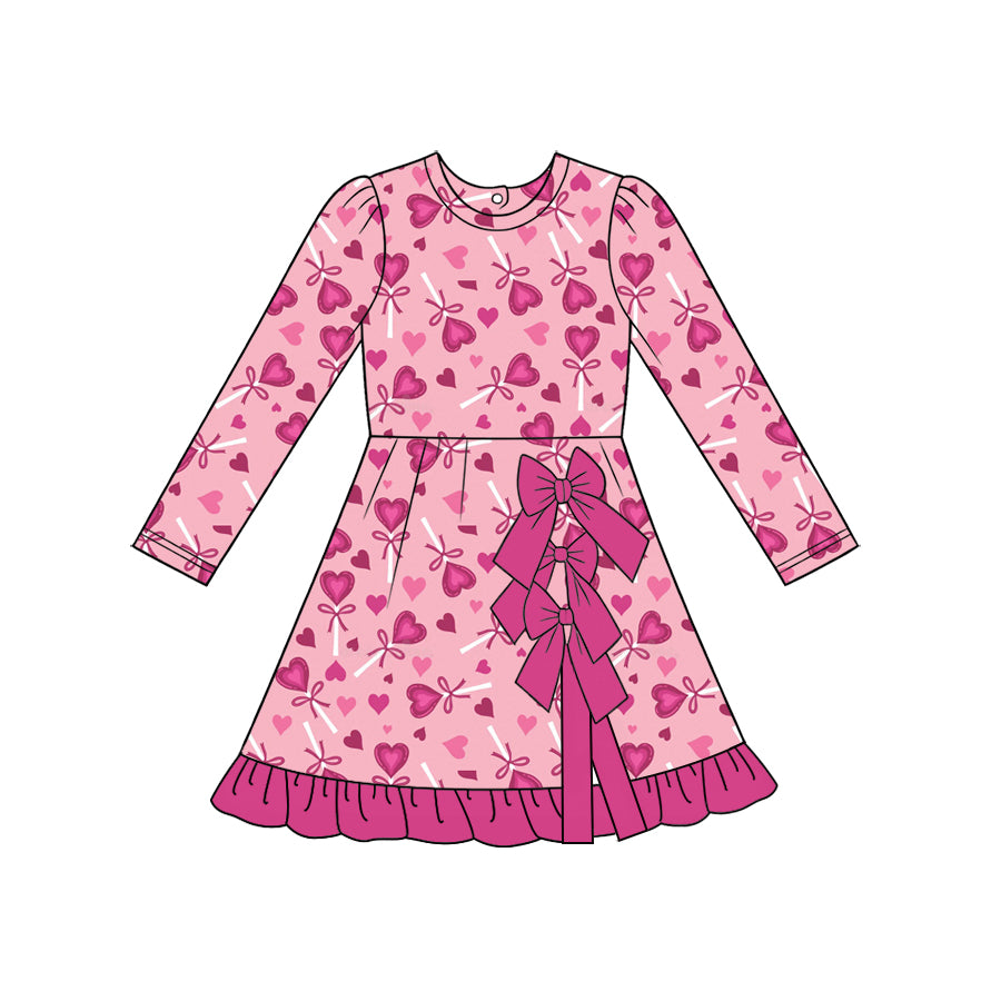Preorder (moq 5)Baby Girls Pink Bows Hearts Short Bows Valentines Knee Length Dress