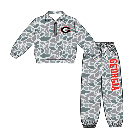 Preorder(moq 5)Baby Boys Geogria Zip Pullover Pockets Pants Team Clothes Sets