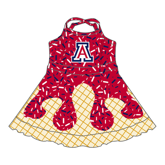 Preorder (moq 5)Baby Girls Red Strap A Drip Shorts Ruffle Team Knee Length Dresses