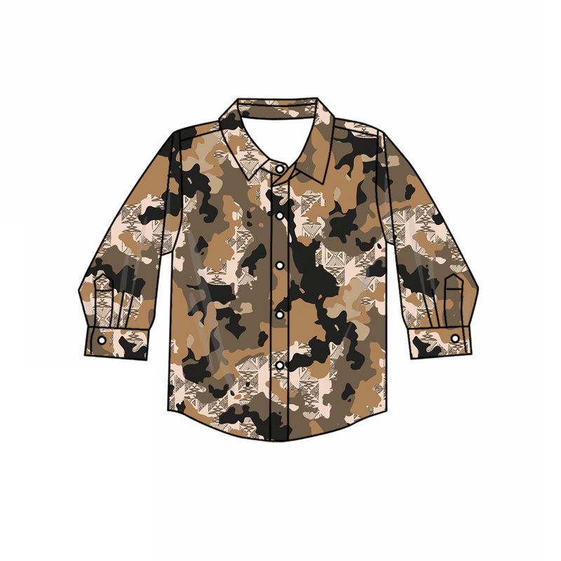 Preorder (moq 5)Baby Boys Long Sleeve Camo Hunting Button Shirts Top