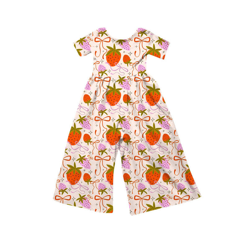Preorder(moq 8)Baby Girls Short Sleeve Bows Strawberry Pant Jumpsuits