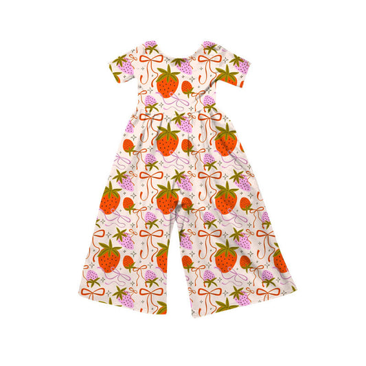 Preorder(moq 8)Baby Girls Short Sleeve Bows Strawberry Pant Jumpsuits