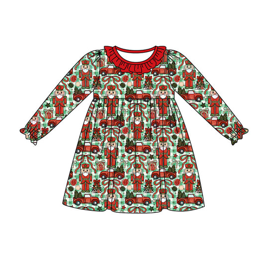 Preorder (moq 5)Baby Girls Bows Soldiers Christmas Knee Length Dresses