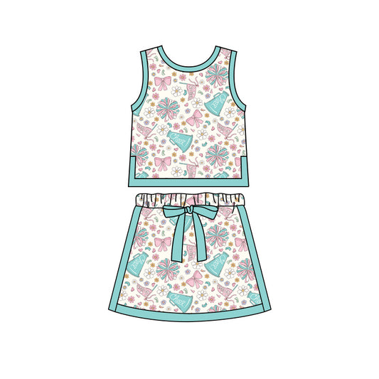 Preorder moq 5 Baby Girls Flowers Cheer Vests Skirt Shorts Team Clothes Set