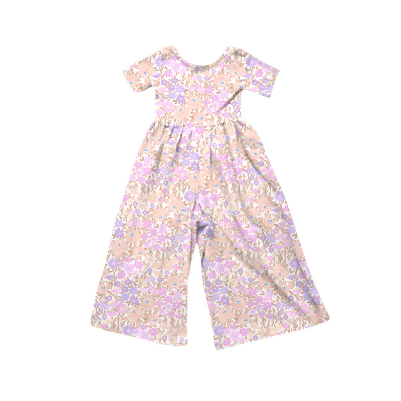 Preorder (moq 5)Baby Girls Short Sleeve Colorful Flowers Jumpsuits