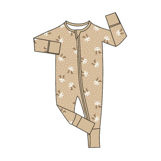 Preorder (moq 5)Baby Girls Polka Dots Deer Christmas Two Way Zip Convertible Rompers