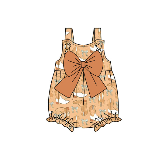 Preorder(moq 5)Baby Infant Girls Khaki Strap Boots Bow Top Summer Rompers