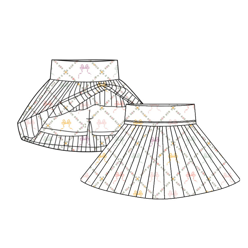 Preorder moq 10 Baby Girls Colorful Bows Plaid Activity Wear High Waist Yoga Short Skirts Bottom