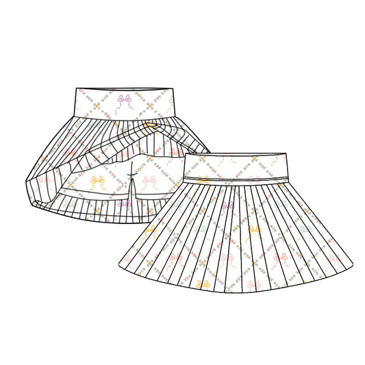 Preorder moq 10 Baby Girls Colorful Bows Plaid Activity Wear High Waist Yoga Short Skirts Bottom