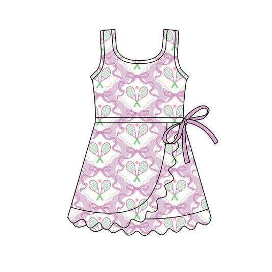 Preorder(moq 5) Baby Girls Sleeveless Lavender Bows Tennis Team Ruffle Knee Length Dresses