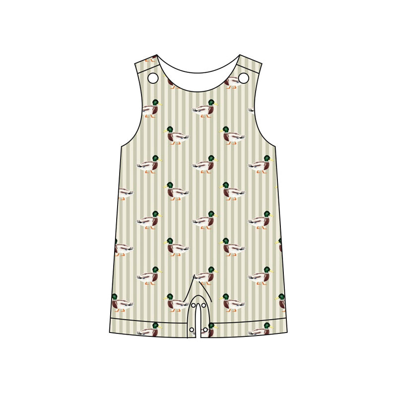 Preorder (moq 5)Baby Girls Sleeveless Stripe Ducks Hunting Shorts Rompers