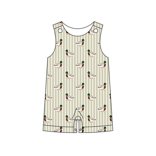 Preorder (moq 5)Baby Girls Sleeveless Stripe Ducks Hunting Shorts Rompers