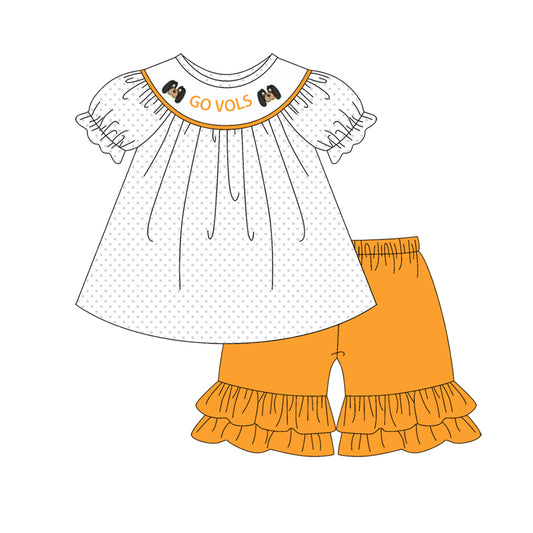 Preorder (moq 5)Baby Girls Tennessee Team Tunic Top Ruffle Shorts Clothes Sets