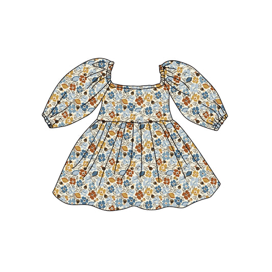 Preorder (moq 5)Baby Girls Long Sleeve Colorful Flowers Knee Length Dresses