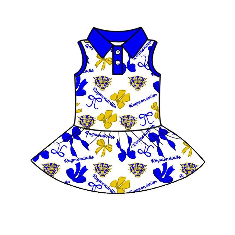 Preorder (moq 5)Baby Girls Sleeveless Raymondville Bows Plaid Button Team Knee Length Dresses