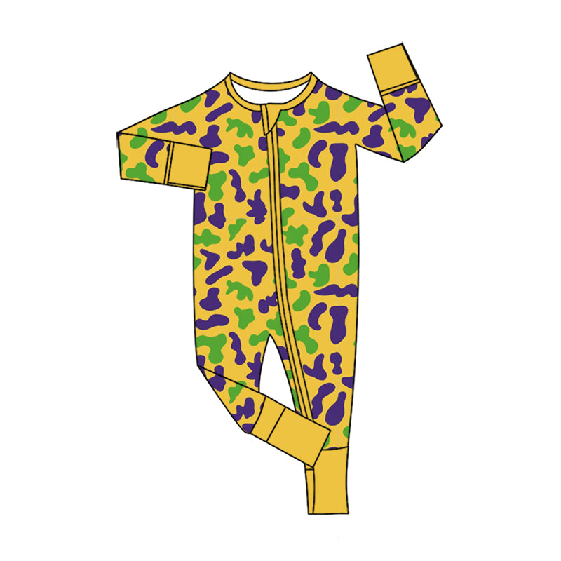 Preorder (moq 5) Baby Boys Mardigras Camo Two Way Zip Convertible Rompers