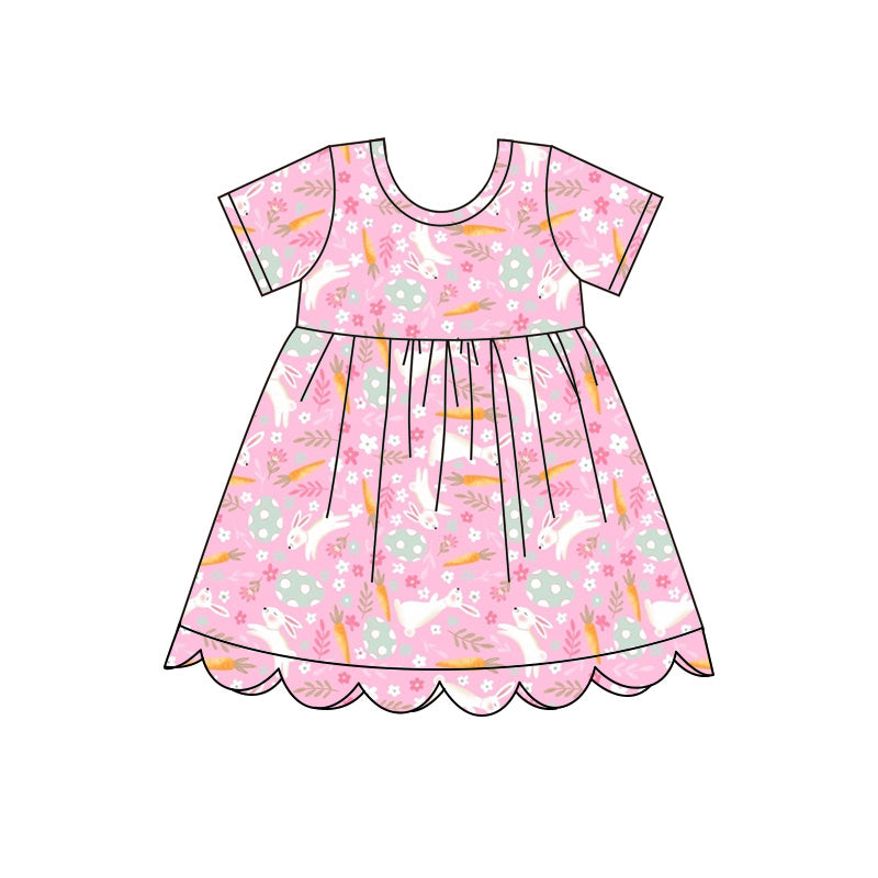 Preorder moq 5Girls’ Spring Easter Pink Rabbit & Carrot Print Short Sleeve Dress