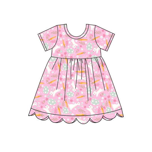 Preorder moq 5Girls’ Spring Easter Pink Rabbit & Carrot Print Short Sleeve Dress
