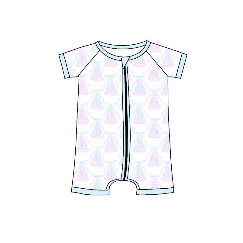 Preorder(moq 5)Baby Infant Girls Sailboat Zip Summer Rompers