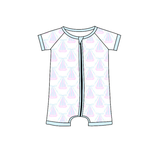 Preorder(moq 5)Baby Infant Girls Sailboat Zip Summer Rompers