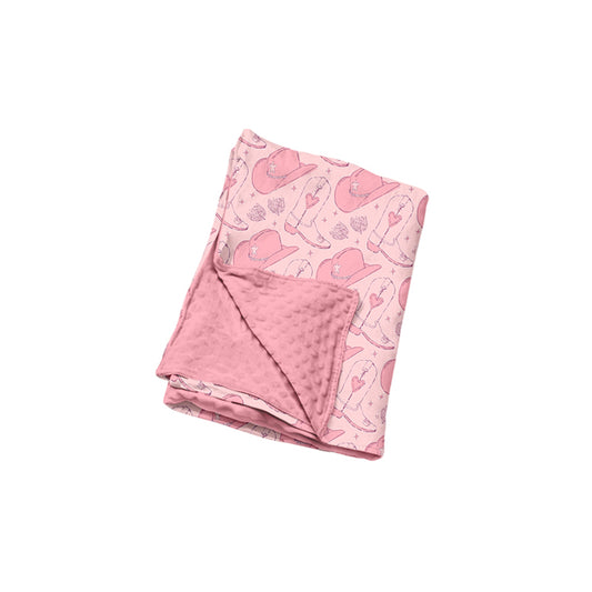 Preorder(moq5) Baby Pink Premium Hat & Boot Print Soft Plush Blanket