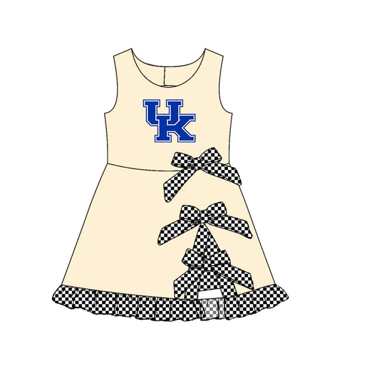 Preorder (custom moq 5)Baby Girls Sleeveless UK Short Bows Ruffle Team Knee Length Dresses