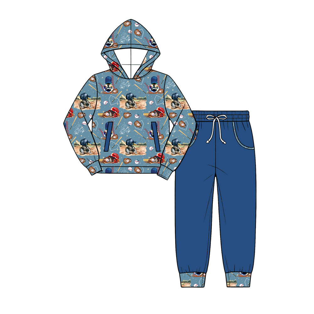 Preorder (moq 5) Baby Boy Clothes Baseball Sport Cartoon Mixed Print Long Sleeve Hoodie Jogger Pant Set