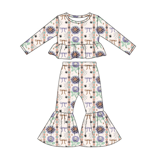 Preorder (moq 5)Baby Girls Ghost Pumpkins Tunic Bell Bottom Pants Halloween Clothes Set