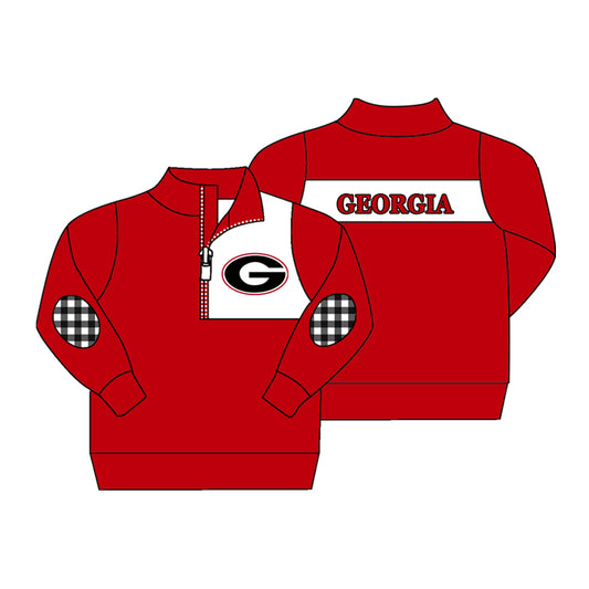 Preorder (moq 5)Baby Boys Red Long Sleeve Georgia Zip Team Pullovers Top