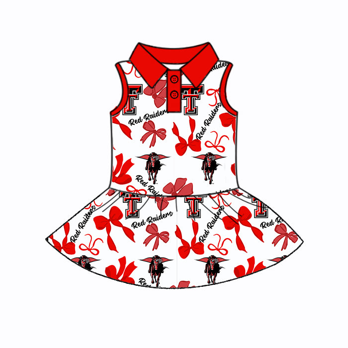 Preorder (moq 5)Baby Girls Red Sleeveless TT Bows Plaid Button Team Knee Length Dresses