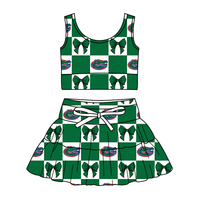 Preorder (moq 5)Baby Girls Crocodiles Bows Vests Top Skirt Shorts Team Clothes Sets