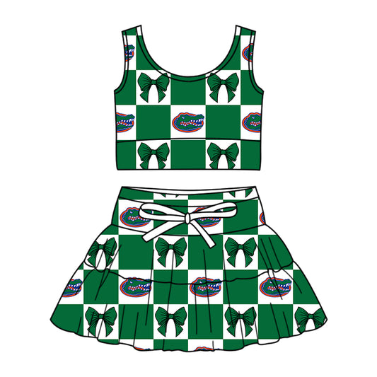 Preorder (moq 5)Baby Girls Crocodiles Bows Vests Top Skirt Shorts Team Clothes Sets